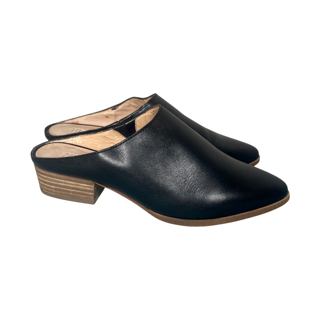 Madewell The Macarro Mule Black Leather Pointed Toe Block Heel Shoes Womens 7.5